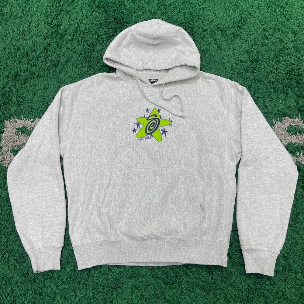 FW23 Stussy Slime Galaxy Hoodie Ash Heather Sweater Size XL B10